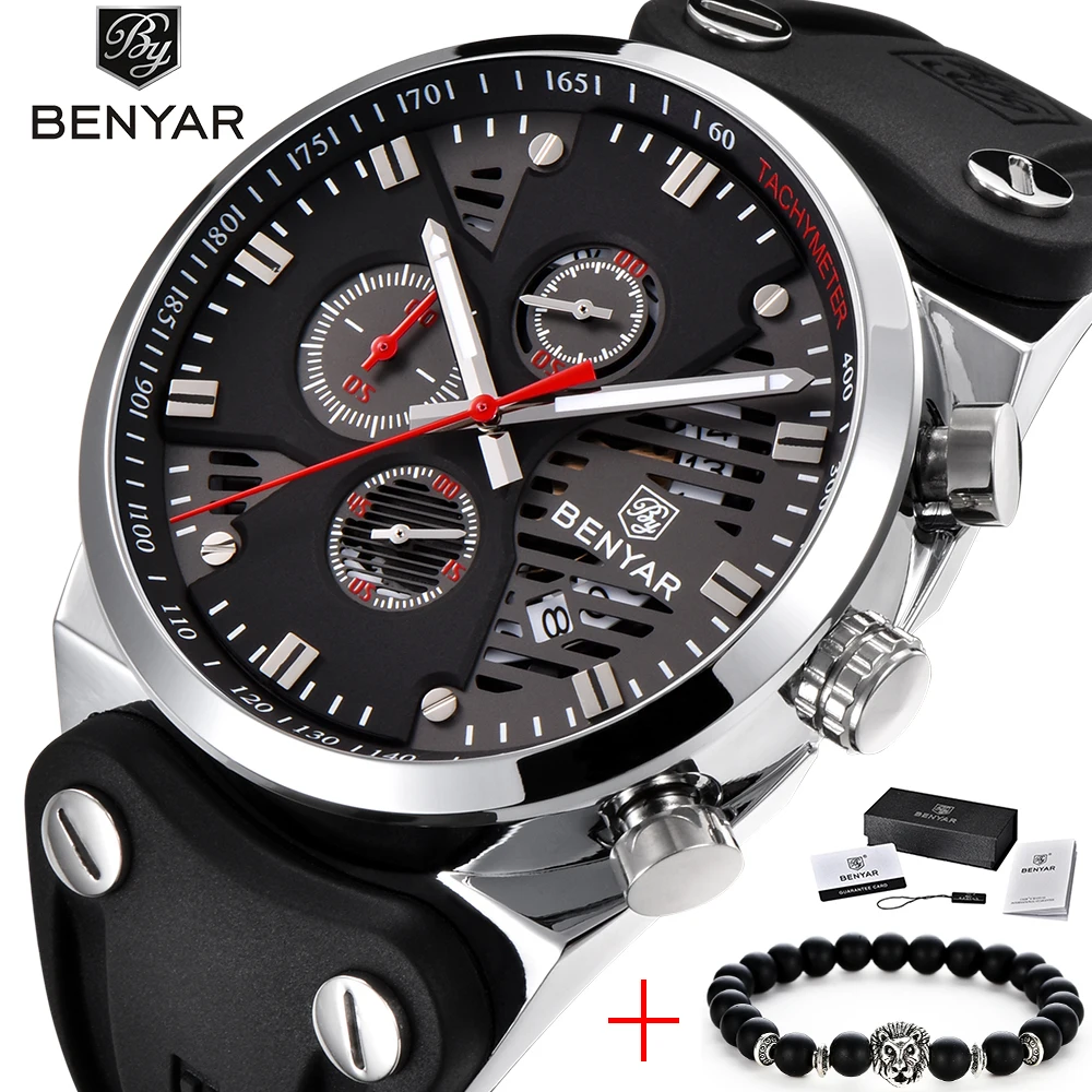 Relogio Masculino 2019 BENYAR Men Watch Top Brand Luxury Chronograph Sport Male Clock Rubber Strap Military Quartz Wristwatch | Наручные