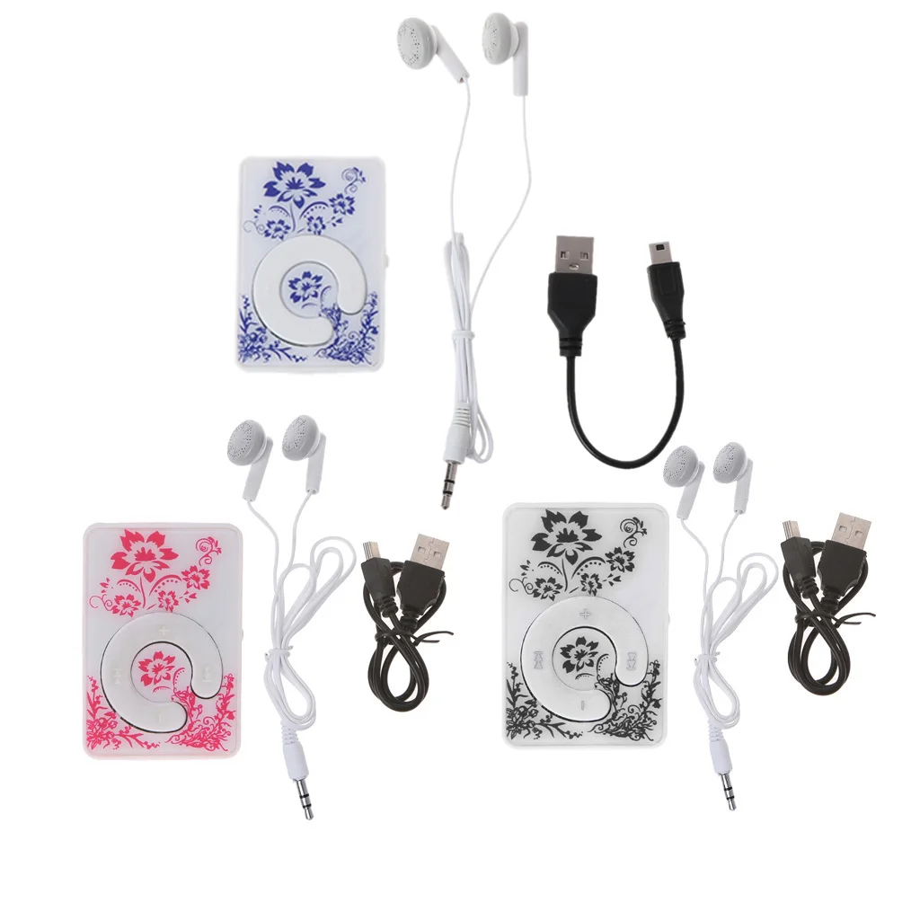 Музыкальный mp3-плеер с цветочным узором и зажимом карта TF 32 ГБ мини USB-кабелем