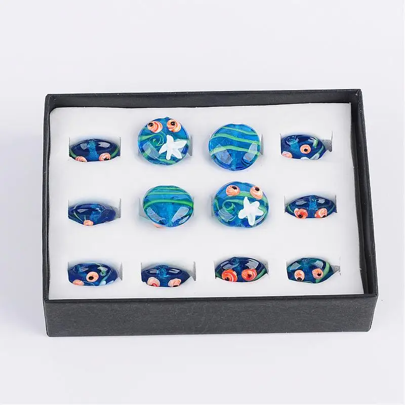 12pcs/box Jewelry Beads Ocean Style Handmade Lampwork Beads, Flat Round with Starfish, RoyalBlue, 20x10mm, Hole: 1.5mm
12pcs/box Jewelry Beads Ocean Style Handmade Lampwork Beads, Flat Round with Starfish, RoyalBlue, 20x10mm, Hole: 1.5mm