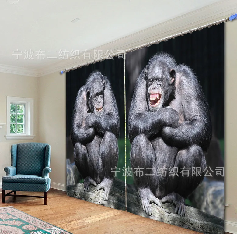 

3D Window Curtain Luxury Blackout Living Room kids Bedroom decorate Drapes Cortina Rideaux Customized size Chimpanzee pillowcase