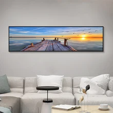 Nature Picture Sea beach Bridge Sunset Painting Landscape One Single Poster Wall art Print Large Bed Canvas for Living Room