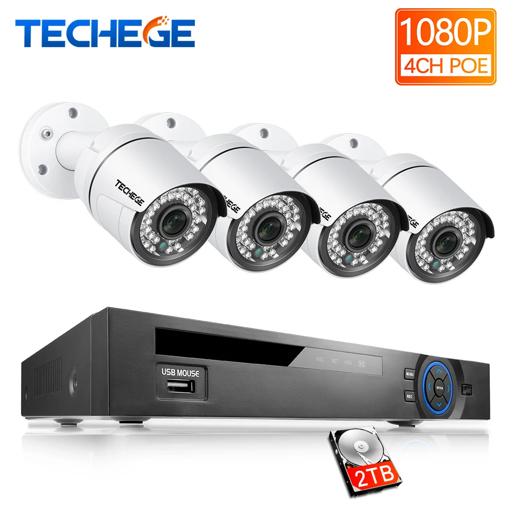 Techege 4CH PoE 1080 P NVR система видеонаблюдения 2.0MP наружная ip камера HD рекордер Видео
