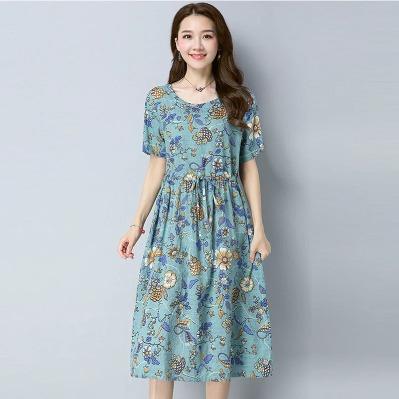 2018 Spring Cotton Linen Dress Fashion O-neck Short Sleeve Long Dress Female Loose Casual Floral Print Dress Vestidos FP0716
2018 Spring Cotton Linen Dress Fashion O-neck Short Sleeve Long Dress Female Loose Casual Floral Print Dress Vestidos FP0716