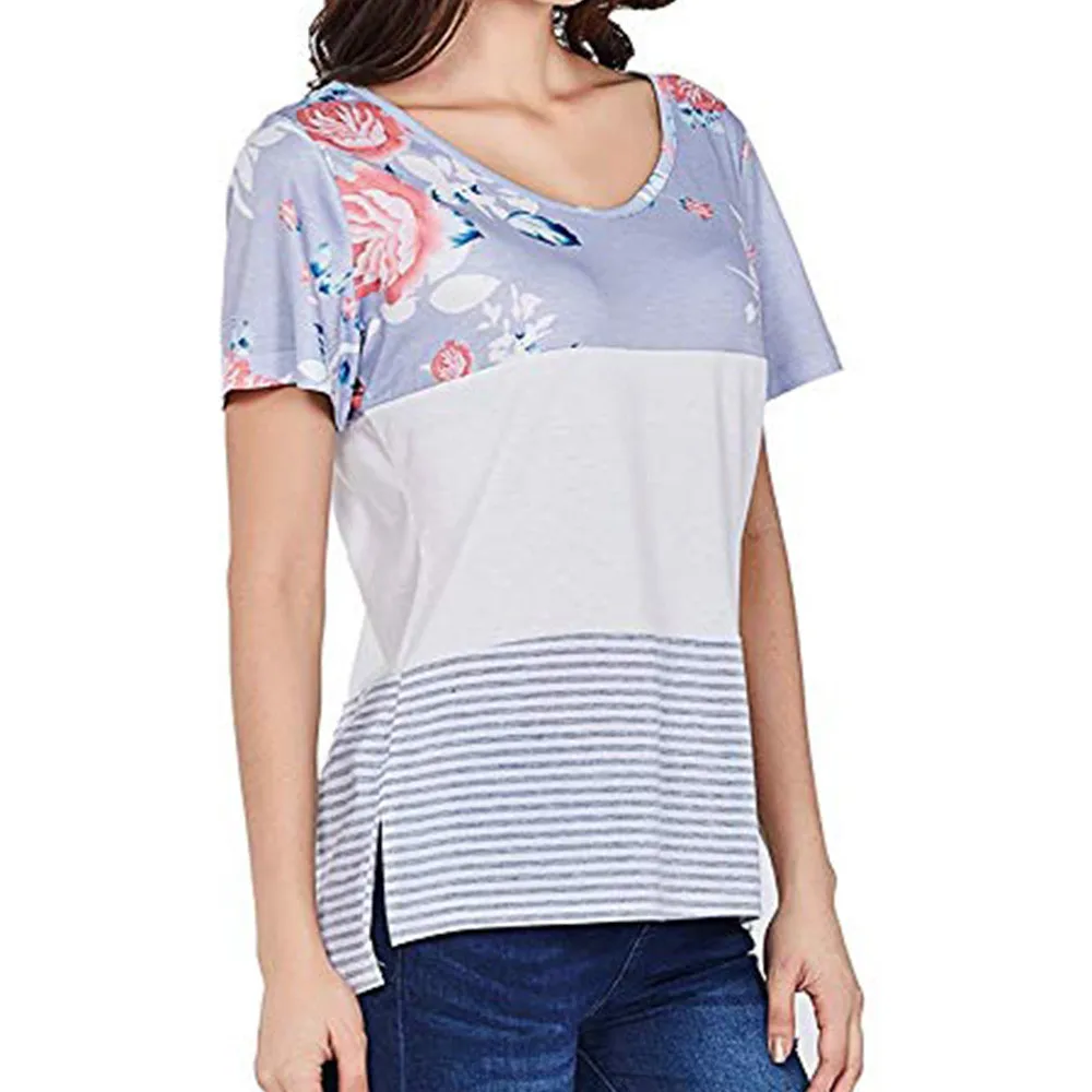 Women Blouses Short Sleeves Printing Nice Stripe Print Panel Casual Blouse Tee Shirt Tops Summer Spring O-Neck
Women Blouses Short Sleeves Printing Nice Stripe Print Panel Casual Blouse Tee Shirt Tops Summer Spring O-Neck