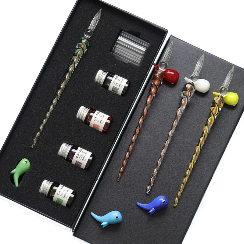 Handmade Glass Pen Gift Box Golden and Pastel Ink Pen Set Students Dip Ink Pen with Creative Glass
Handmade Glass Pen Gift Box Golden and Pastel Ink Pen Set Students Dip Ink Pen with Creative Glass