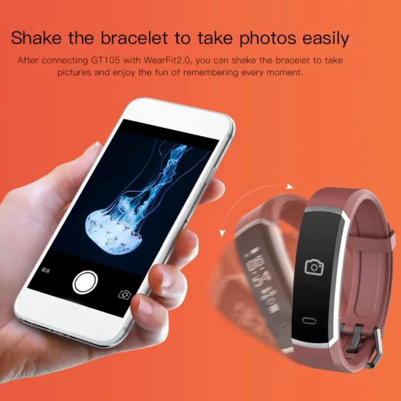 GT105 Smart Bracelet Smart Watch Sports Heart Rate Blood Pressure Blood Oxygen Monitoring Remote Control Photo Calorie Stopwatch
GT105 Smart Bracelet Smart Watch Sports Heart Rate Blood Pressure Blood Oxygen Monitoring Remote Control Photo Calorie Stopwatch