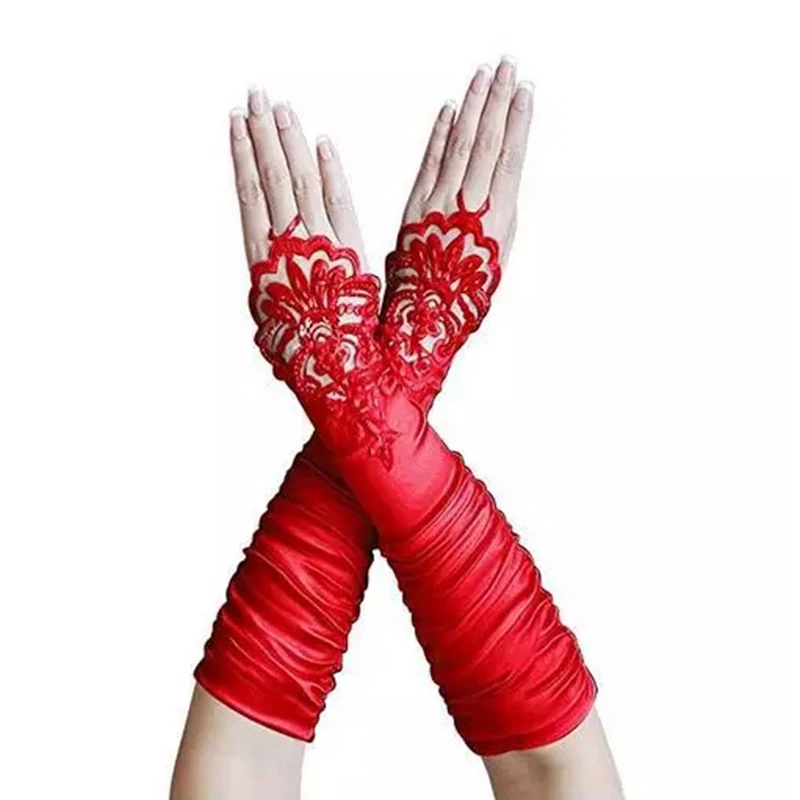 Elegant Women Bridal Gloves Fingeless Elbow Long Lace Beaded Wedding Accessories | Свадьбы и торжества