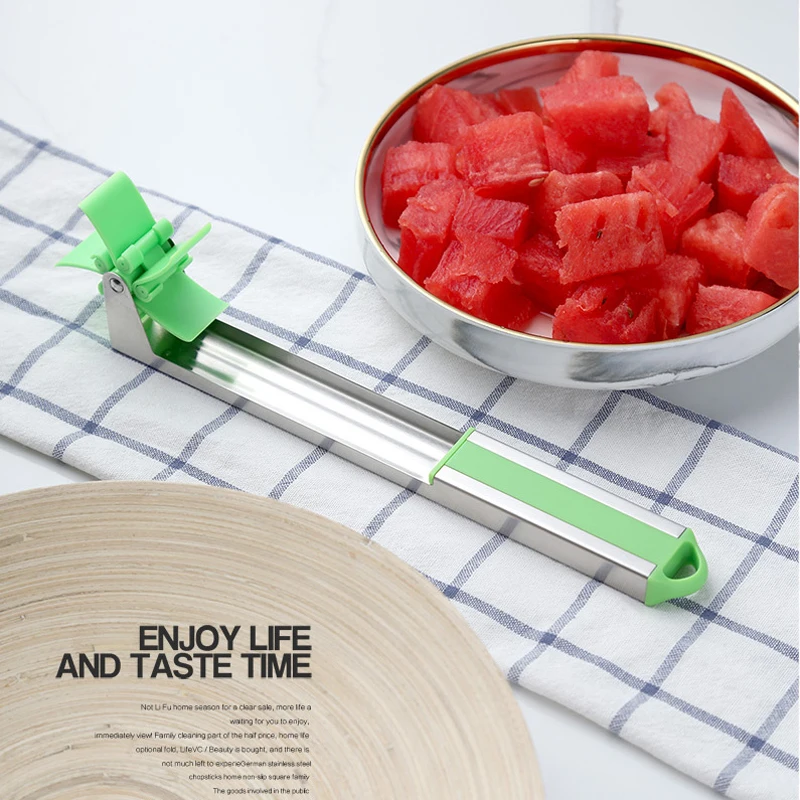

BalleenShiny Stainless Steel Watermelon Windmill Knife Melon Cutter Splitter Rolling Slicer Durable Kitchen Fruit Cutter Gadgets