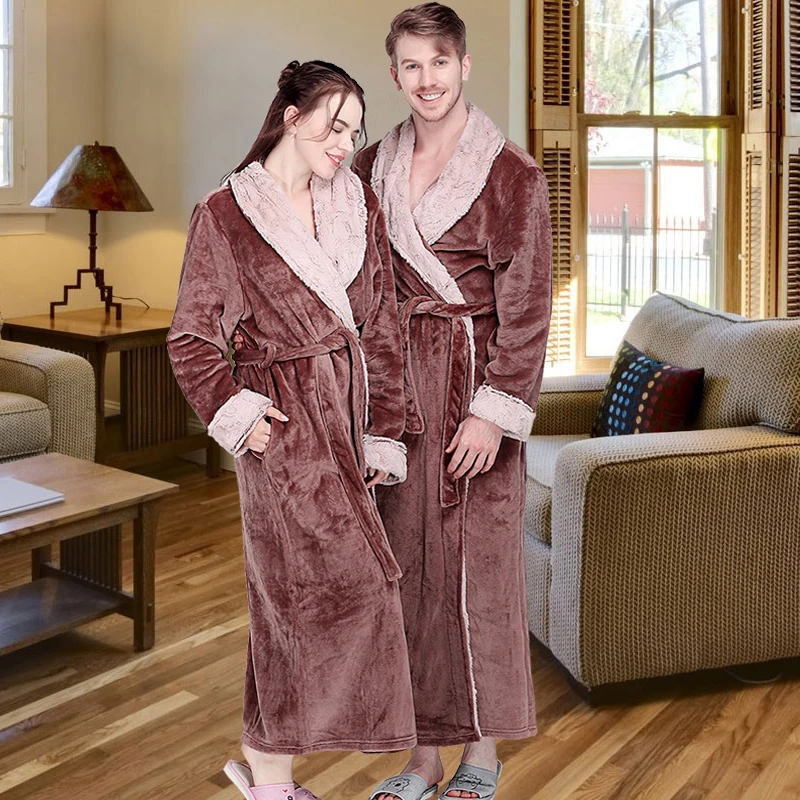 Халат фланелевый для мужчин и женщин очень длинный плотный теплый банный халат