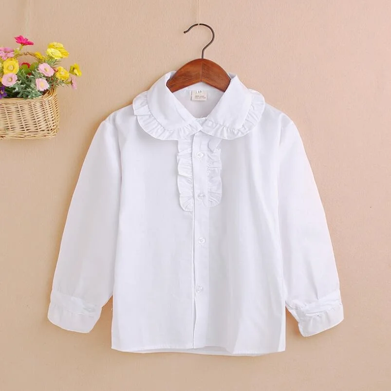 Коллекция 2019 года весенне-осенняя хлопковая школьная блузка для девочек белые