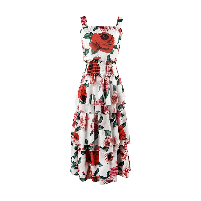 Luxury Designer Brand Chiffon Dress for Women Vintage Rose Print Strapless Spaghetti Strap Cascading Ruffle Long Dress
Luxury Designer Brand Chiffon Dress for Women Vintage Rose Print Strapless Spaghetti Strap Cascading Ruffle Long Dress