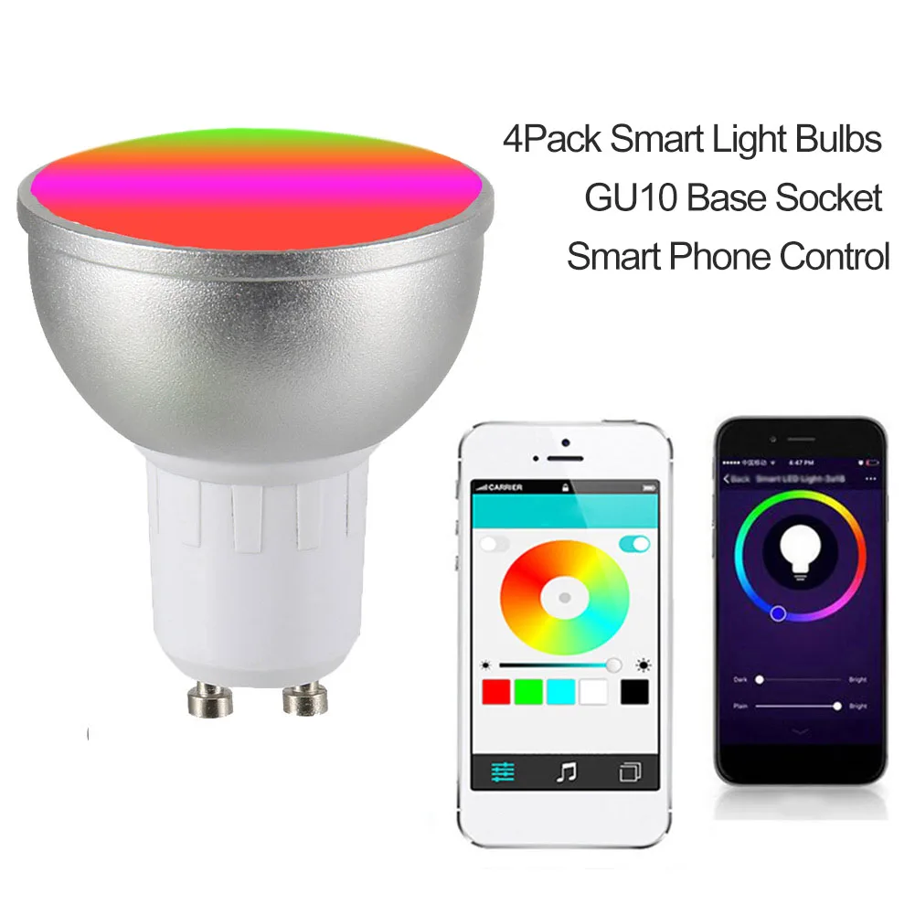 LED Bulb AC85-265V 6W 4PCS LED Lamp RGBW WIFI Connected Intelligent Light Bulbs 16 Million Colors GU10 Base KTV Home Party Deco
LED Bulb AC85-265V 6W 4PCS LED Lamp RGBW WIFI Connected Intelligent Light Bulbs 16 Million Colors GU10 Base KTV Home Party Deco