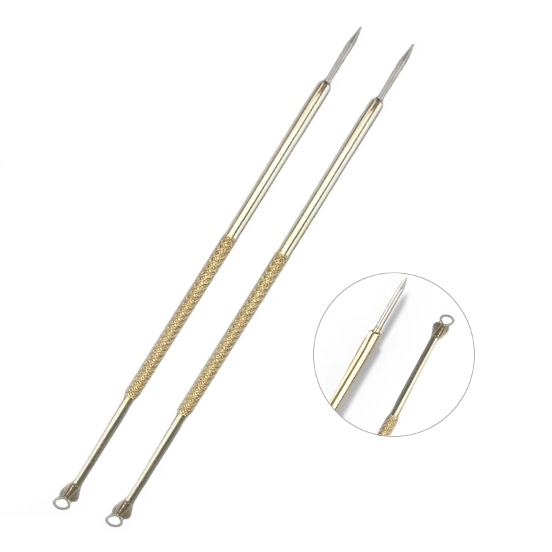 2pcs Blackhead Remover Acne Pimple Blemish Extractor Tweezer Needle Stainless Steel 18k Gold Plated Needles Face Skin Care Tools | Красота и