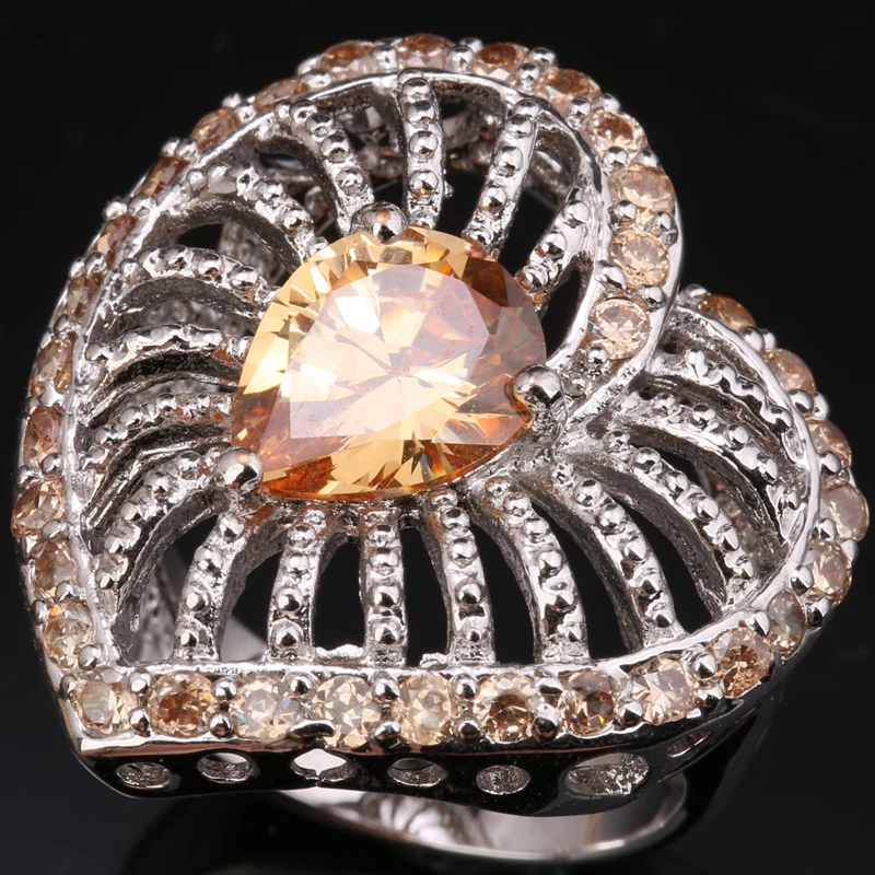 Unique Heart Orange Champagne Morganite Zircon Gems Silver Plated Argent Jewelry Ring Size 6 / 7 / 8 / 9 S0995
Unique Heart Orange Champagne Morganite Zircon Gems Silver Plated Argent Jewelry Ring Size 6 / 7 / 8 / 9 S0995