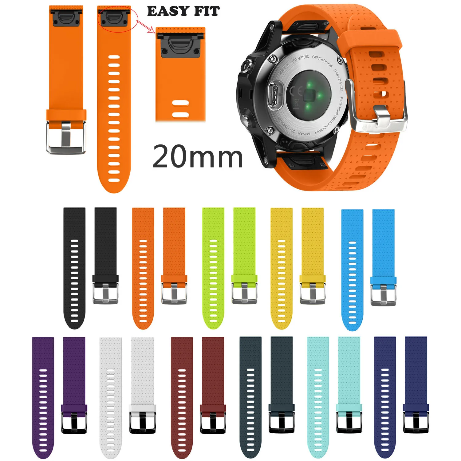 Быстросъемный силиконовый ремешок шириной 20 мм для Garmin Fenix 5S сменный наручных