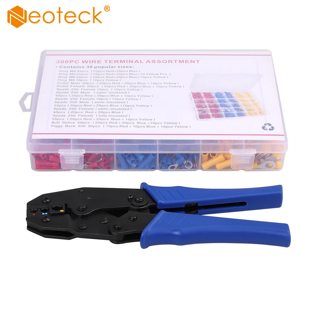Neoteck 500 pcs Crimp Connectors with Crimping Plier Electrical wire connectors from tinned copper inserts and PVC insulator
Neoteck 500 pcs Crimp Connectors with Crimping Plier Electrical wire connectors from tinned copper inserts and PVC insulator