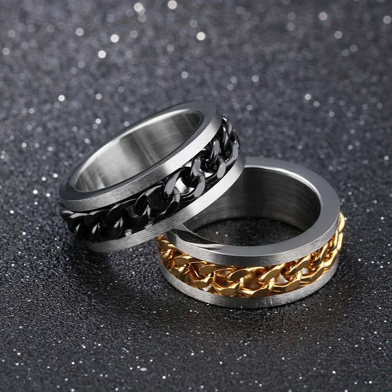 Черный цепи Spinner нержавеющая сталь кольца из нержавеющей стали для мужчин модные
