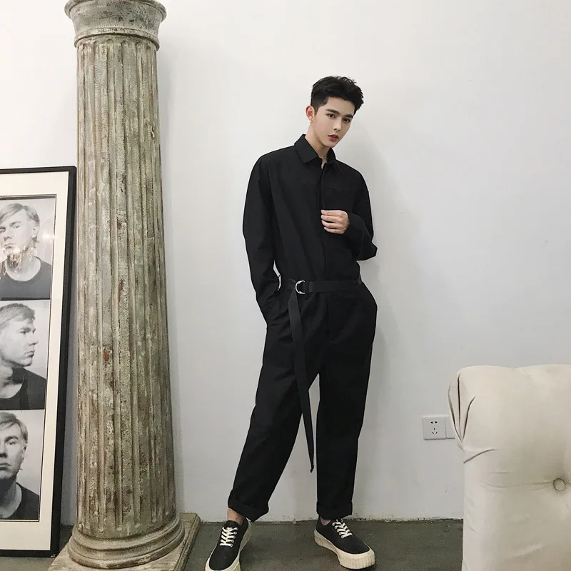 Ulzzang Корейская рубашка с отворотом и длинным рукавом Рабочие Комбинезоны для