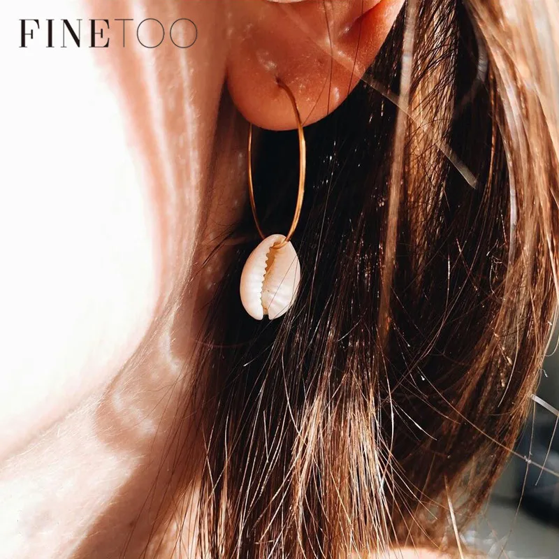 Серьги кольца Boho Ocean Beach Cowrie ракушки в минималистичном стиле хорошего цвета