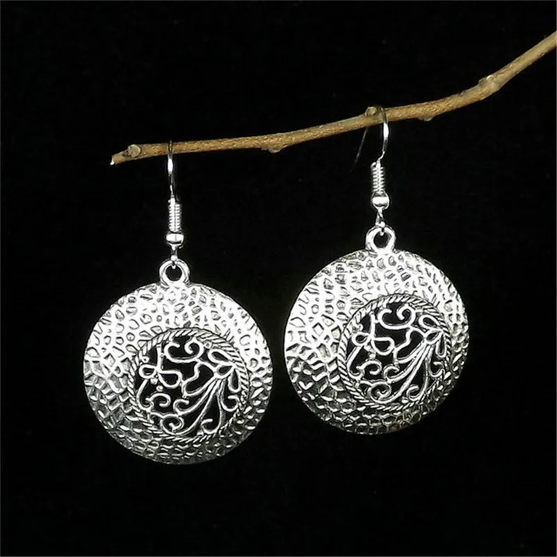 Lusion ювелирные изделия винтажные тибетские серебряные резные цветы круглые