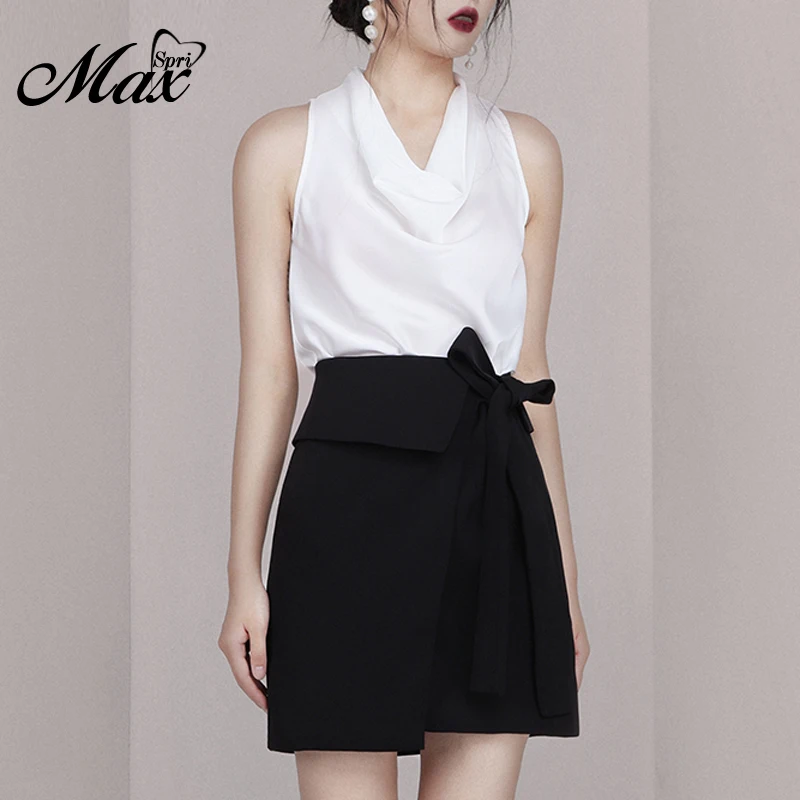 Max Spri 2019 New Women Two Piece Sets Fashion V Neck Sleeveless White Top Sexy Office With Lace Up Mini Black Skirt Casual Sets
Max Spri 2019 New Women Two Piece Sets Fashion V Neck Sleeveless White Top Sexy Office With Lace Up Mini Black Skirt Casual Sets