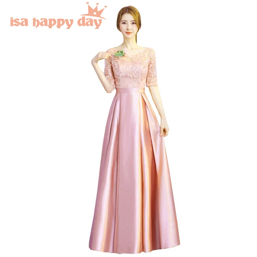 2020 girls long modest lace half sleeve o neck satin party dress lace up back elegant prom dresses modest ball gowns H4184
2020 girls long modest lace half sleeve o neck satin party dress lace up back elegant prom dresses modest ball gowns H4184