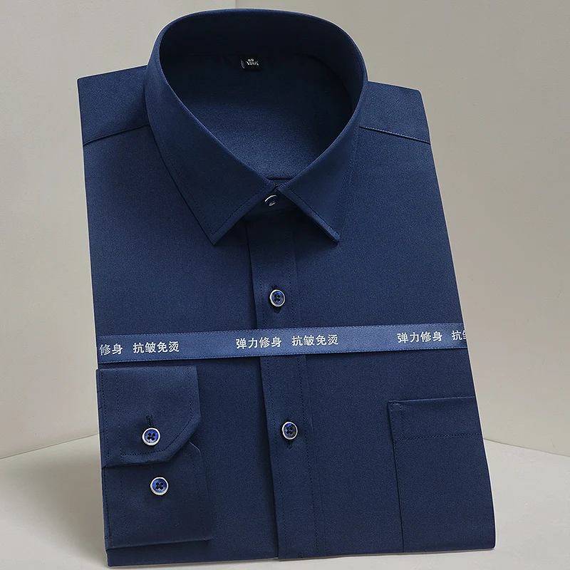Рубашка мужская стрейчевая Классическая легкая в уходе однотонная с карманом