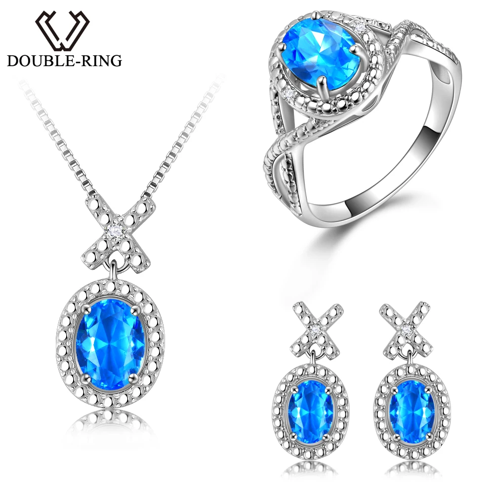 DOUBLE-R Silver 925 Earrings Ring Created Oval Bule Topaz Gemstone Pendant Necklace Zircon Women Wedding Jewelry Sets
DOUBLE-R Silver 925 Earrings Ring Created Oval Bule Topaz Gemstone Pendant Necklace Zircon Women Wedding Jewelry Sets