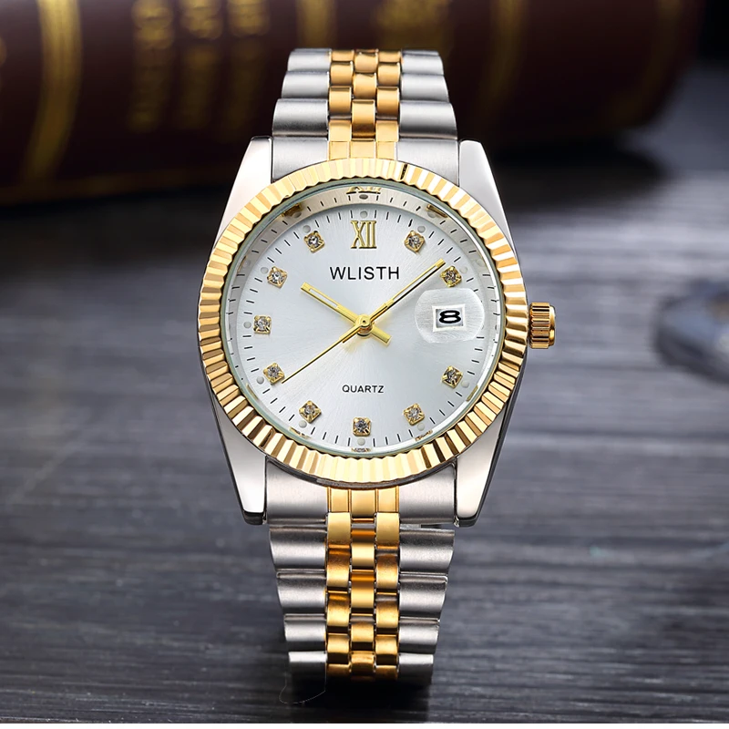 Часы наручные WLISTH мужские/женские кварцевые брендовые золотистые для пар |