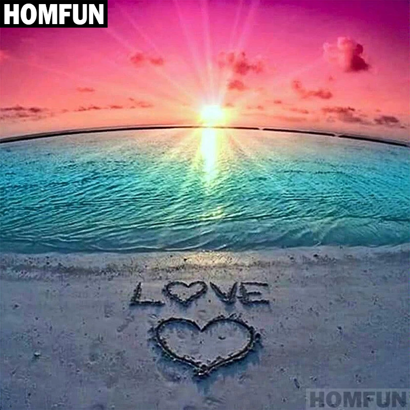 Алмазная живопись HOMFUN A01536 полноразмерная/круглая 5D Вышивка крестиком Love Sea