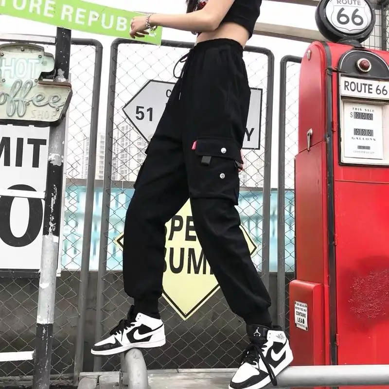 Spring Women BLACK Army Cargo Pants Unisex Hip Hop Sashes Trousers BF Harajuku Joggers High waist overalls loose casual Pants
Spring Women BLACK Army Cargo Pants Unisex Hip Hop Sashes Trousers BF Harajuku Joggers High waist overalls loose casual Pants