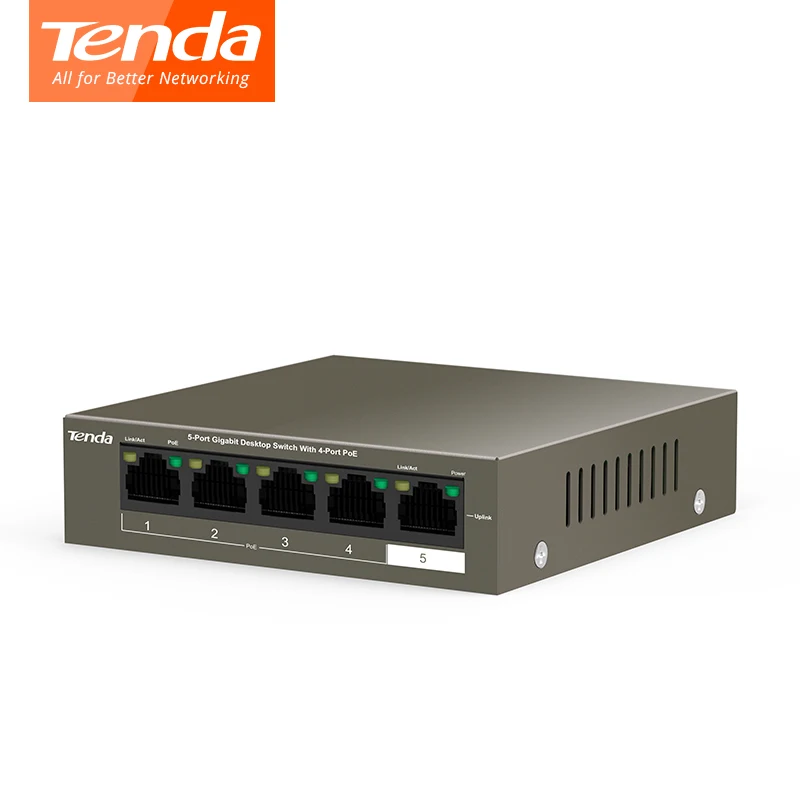 Tenda POE сетевые коммутатор гигабитный 5*10/100/1000 Мбит/с RJ45 порт 10 Гбит/с мощность