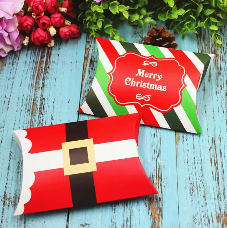 

Christmas Pillow Cookies Sugar Sweet Box Santa Claus Candy Treat Favor Boxes Xmas Souvenirs Gift Packing Box