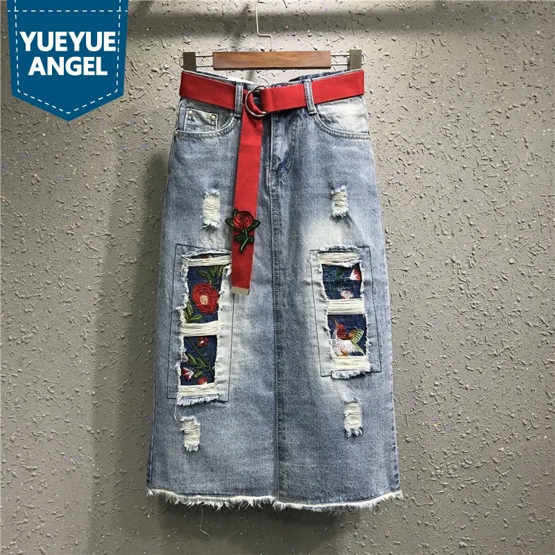 Womens Wrap Skirts Summer Korean Fashion Vintage Washed Embroidery Floral Skirt Woman Distressed Straight Saia Feminina
Womens Wrap Skirts Summer Korean Fashion Vintage Washed Embroidery Floral Skirt Woman Distressed Straight Saia Feminina
