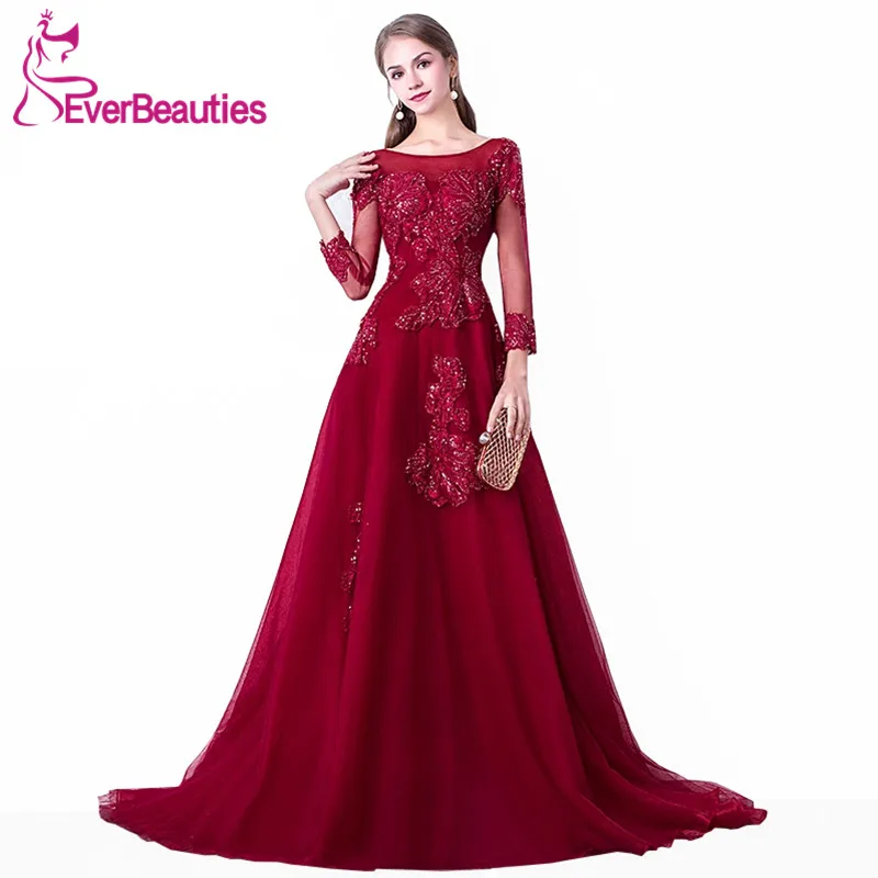Abendkleider 2020 Wine Red Evening Dress Long Tulle with Lace Appliqued Beaded Long Sleeves Evening Gown Robe De Soiree
Abendkleider 2020 Wine Red Evening Dress Long Tulle with Lace Appliqued Beaded Long Sleeves Evening Gown Robe De Soiree