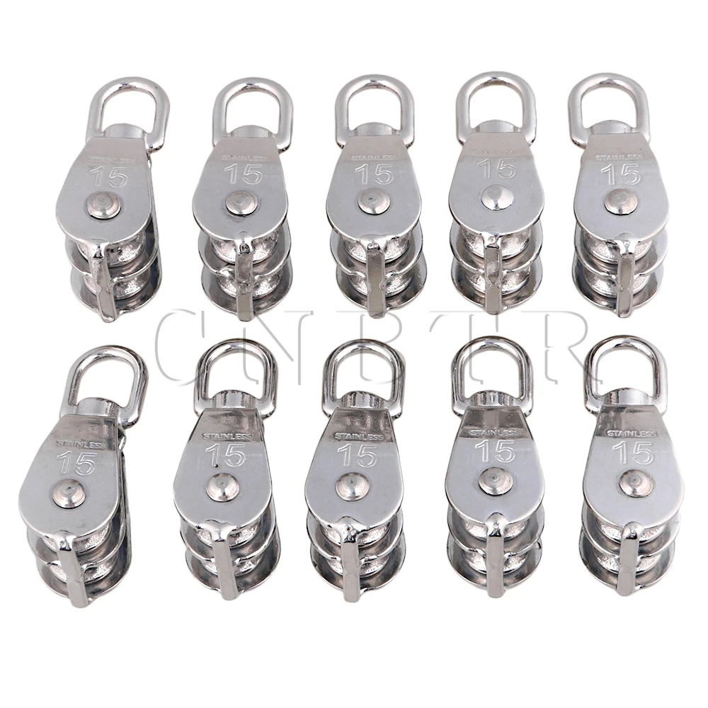 CNBTR M15 304 Stainless Steel Swivel Double Sheave Wire Rope Pulley Block Chain Traction Wheel Pack of 10
CNBTR M15 304 Stainless Steel Swivel Double Sheave Wire Rope Pulley Block Chain Traction Wheel Pack of 10