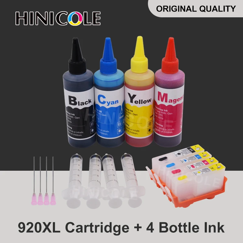 

HINICOLE Refill Ink Cartridge for HP920 For HP 920 XL Officejet 6000 6500 6500A 7000 7500 7500A Printer+ 4 Color 100ml Dye Ink