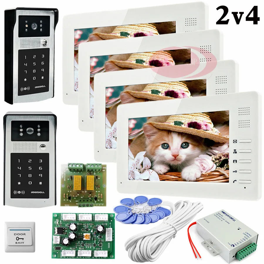 Квартиры 2 HD 700 линий камеры код и RFID карты разблокировки 4 монитора 7 "LCD видео