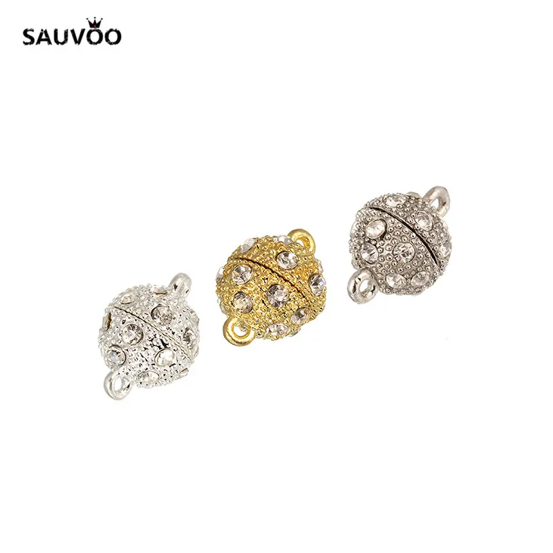 Круглый шар Sauvoo 10 шт./лот Rinestone Кристалл магнитные застежки Золото Серебро родий