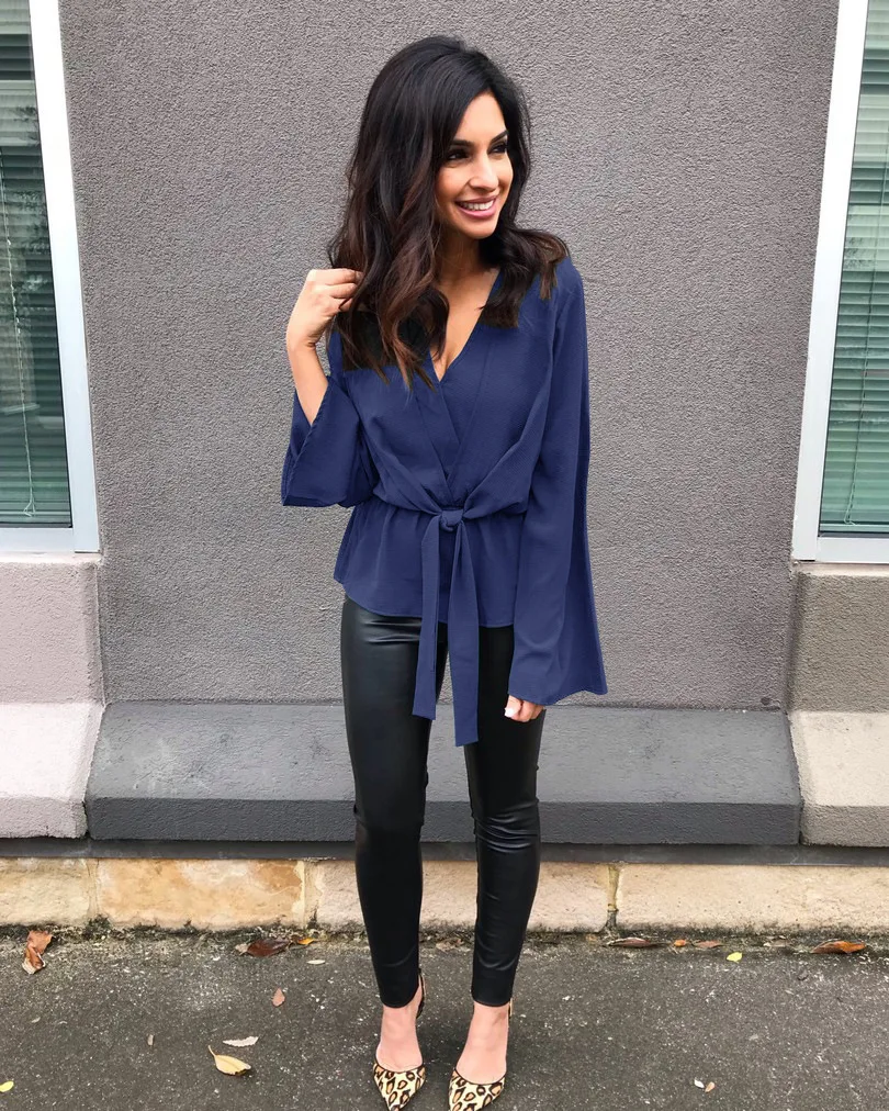 DUOUPA 2019 Spring and Autumn Solid Color Long-sleeved Shirt Fashion V-neck Straps Shirt Long-sleeved Elegant Women's Clothing
DUOUPA 2019 Spring and Autumn Solid Color Long-sleeved Shirt Fashion V-neck Straps Shirt Long-sleeved Elegant Women's Clothing