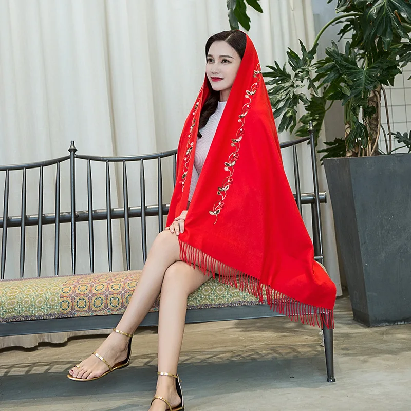 New Red Embroider Flower Beads Scarf Ladies Winter Thickening Warm Tassels Shawl 100% Soft Pashmina Cashmere Shawl for Women
New Red Embroider Flower Beads Scarf Ladies Winter Thickening Warm Tassels Shawl 100% Soft Pashmina Cashmere Shawl for Women