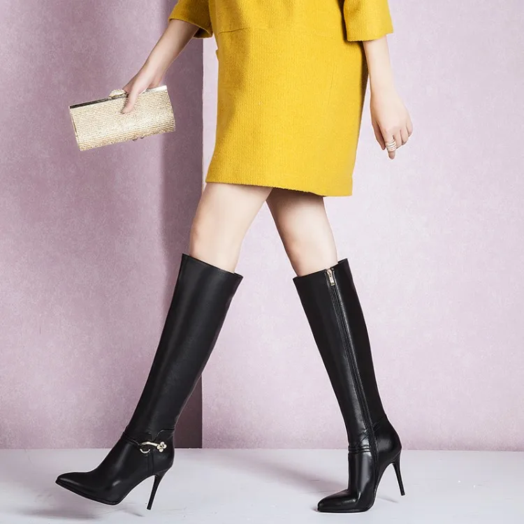 MLJUESE 2018 women knee high boots cow leather winter warm boots pointed toe short plush black color high boots size 43
MLJUESE 2018 women knee high boots cow leather winter warm boots pointed toe short plush black color high boots size 43