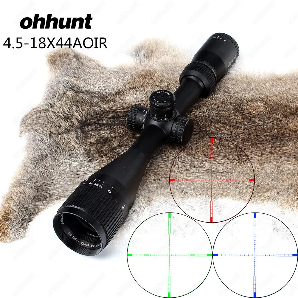 ohhunt 4.5-18X44 AOIR Hunting Optical Full Size Riflescopes R/G/B Illuminated Reticle 1 inch Tube Lock Reset Rifle Scope Sight
ohhunt 4.5-18X44 AOIR Hunting Optical Full Size Riflescopes R/G/B Illuminated Reticle 1 inch Tube Lock Reset Rifle Scope Sight