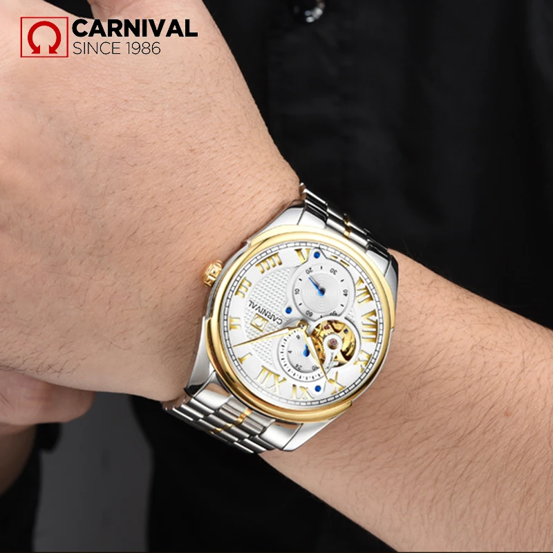 

2017 CARNIVAL Skeleton Small-Seconds Wrist Men Watche TopBrand Luxury Steel waterproof Automatic Mechanical Montre Hommes