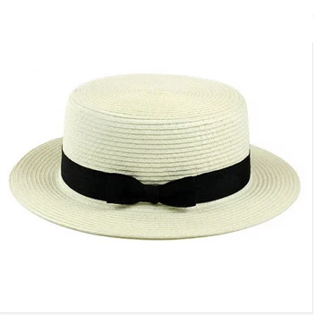 women summer hat cute black boater hats female beach straw sun | Тематическая одежда и униформа