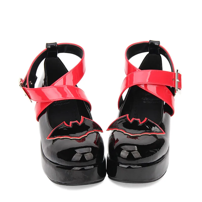 Princess sweet punk shoes Dark Lolita shoes with thick soles muffin punk bat ornament hit color round head of slope heel pu8830
Princess sweet punk shoes Dark Lolita shoes with thick soles muffin punk bat ornament hit color round head of slope heel pu8830