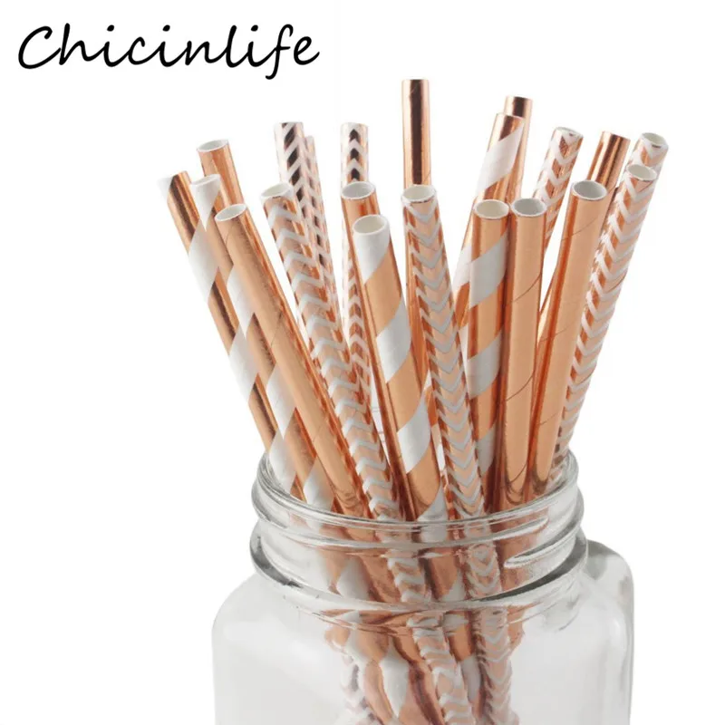 Chicinlife 25 шт Rosegold полосатые одноразовые соломинки для детей на день рождения