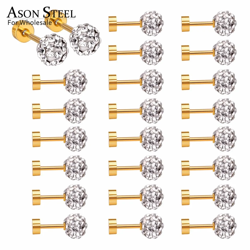 

ASONSTEEL Hot Sale 12Pairs/Lot Gold Color 4MM/6MM Shiny Earrings Shiny Fashion Screw Back Women Stud Earrings Jewelry