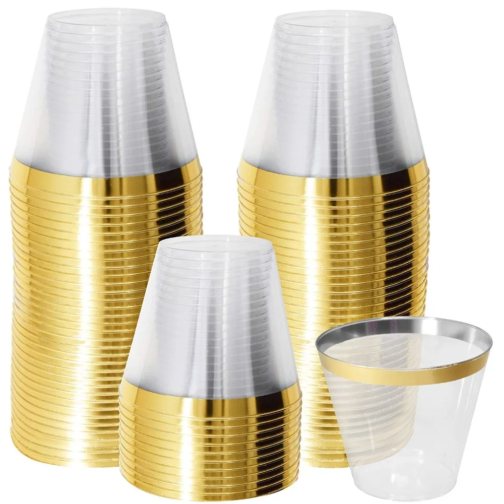 50 Gold Plastic Cups 9 Oz Gold Rimmed Tumblers Clear Plastic Cups Disposable Cups For Wedding Party
50 Gold Plastic Cups 9 Oz Gold Rimmed Tumblers Clear Plastic Cups Disposable Cups For Wedding Party