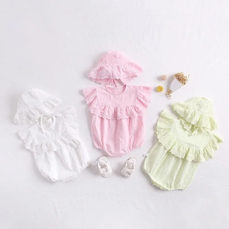 Одежда из хлопка для маленьких девочек Кружевное боди новорожденных Детский